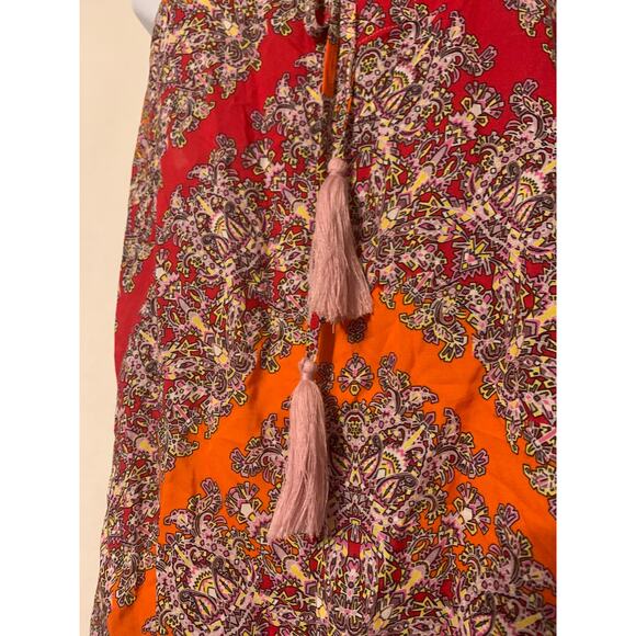Sundance Boho  Paisley Tassel Sleeveless Orange Rose/Red Size Small Womens Top - Picture 3 of 8